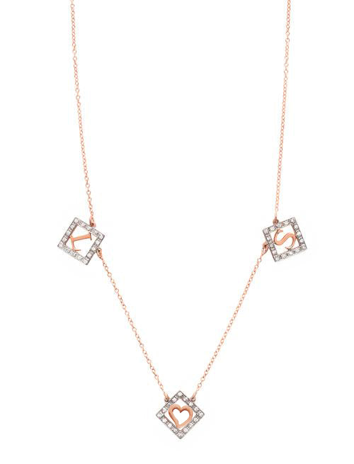 Block Letter Diamond Shape Initials with Heart in Rose Gold | Kacey K Jewelry.